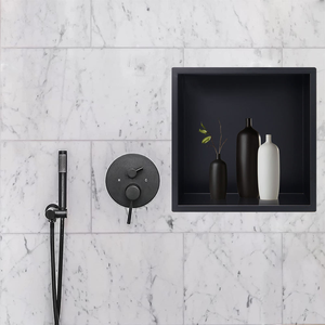 Niche de douche moderne noire en acier inoxydable 304 avec éclairage LED 24"x12" – Insert mural encastré pour salle de bain - Product Image 3