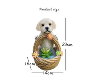 Décoration de jardin extérieure en résine réaliste en forme de chien à énergie solaire, avec succulentes, petite veilleuse, artisanat en résine