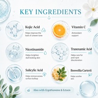 Sérum Visage Apaisant et Éclaircissant OEM ODM à l'Acide Kojique, Sérum Blanchissant avec Acide Tranexamique, Acide Salicylique, Niacinamide et Vitamine C