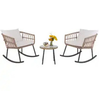 Ensemble de table et chaises de jardin en rotin, chaise à bascule en rotin d'extérieur, meubles de villa d'extérieur en trois pièces