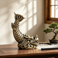 Statue de poisson-dragon en laiton vintage en gros, ornement animal mythique chinois pour table à thé, décoration intérieure, cadeau