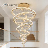 Nouveau Lustre LED de Luxe en Cristal, Grand Cadre Annulaire, Suspension Luminaire pour Villa, Escalier Long, Plafond Haut