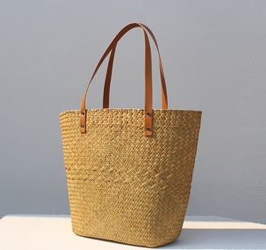 FSP199, venta al por mayor, bolsa de <span class=keywords><strong>playa</strong></span> de verano, bolsa de <span class=keywords><strong>playa</strong></span> de hierba Natural de gran capacidad, bolsas de cesta de paja reutilizables con asas largas de cuero - Product Image 3