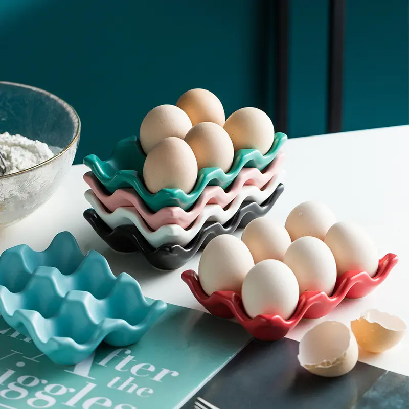 Wadah Penyimpanan Telur Kustom Deviled Egg Platter Cup Holder Keramik Egg Tray untuk Kulkas