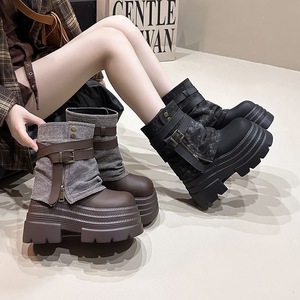 Bottes courtes pour femmes de petite taille, style britannique, design denim, semelle épaisse, décontractées et souples - Product Image 1
