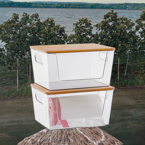 Contenedores Bliss, contenedores de almacenamiento rectangulares transparentes modernos, tapas frontales abiertas, organización de cocina de plástico apilable, basura segura para alimentos - Product Image 3