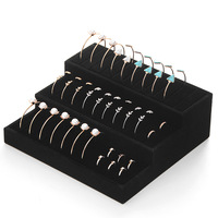 Luxe noir gris trois couches velours bracelet présentoir bijoux Bracelet anneau escalier présentoir