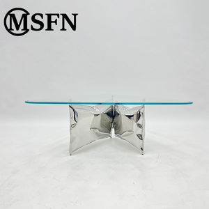 Tables basses triangulaires en acier inoxydable au design moderne d'usine avec plateau en verre trempé pour meubles de salon, tables d'appoint pour hôtels - Product Image 5