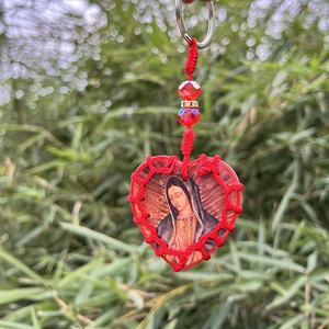 Portachiavi con olio a goccia per donna e uomo Hang On Car e Your Bag o On Wall <span class=keywords><strong>Heart</strong></span> materiale in legno corda per avvolgimento portachiavi religiosi - Product Image 2