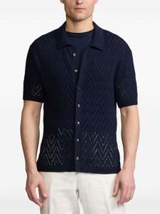 Pull en tricot creux jacquard à manches courtes personnalisé T-shirt polo à boutons pour hommes Pull cardigan - Product Image 2