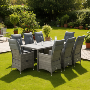 8 Seater Grey Pe Rattan Garden Dining Set With Multi Position <b>Backrest</b> Outdoor Furniture Contemporary Design - Product Image 2