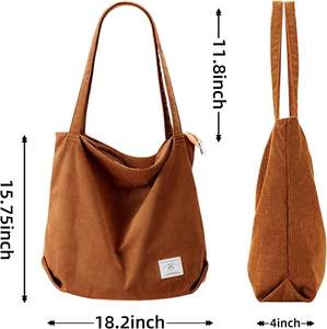 Bolso de mano de pana para mujer, bolso de mano informal con cremallera, bolso de hombro de gran capacidad con bolsillos - Product Image 2