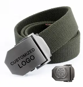 Outdoor Casual Jeans OEM Design Custom Logo Tactical Fabric Canvas Men Web Belt with Metal Heavy Duty Buckle