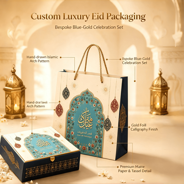 Custom Luxury Eid Mubarak Gift Box Set Islamic Ramadan Eco-Friendly Waterproof Magnetic Closure Matt Lamination Portable Rigid