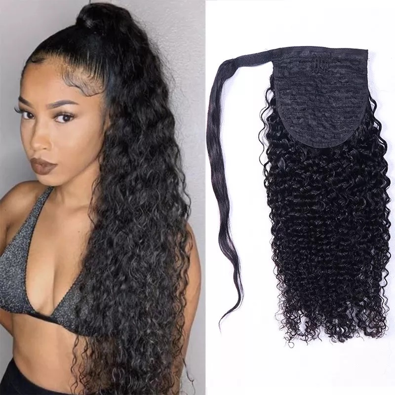 ZSF Curly Ponytail Human Hair With Clip In Extensions 100% Brazilian Virgin Human Hair Wrap Around Ponytail For Black Women