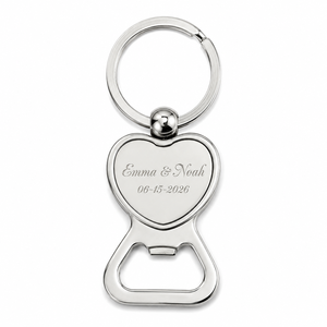 Llavero abridor de botellas con forma de corazón personalizado para recuerdos de boda con grabado personalizado, resistente al óxido y sin plomo. - Product Image 1