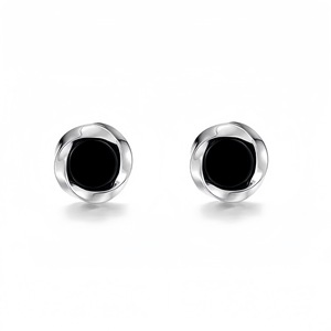 Orecchini a Cerchio Intrecciato con Onice Nero Incastonato, Orecchini a Piercing Rotondi Minimalisti Unisex - Product Image 6