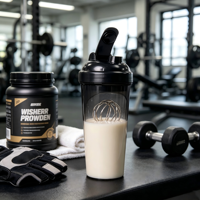 Gourde de sport portable sans BPA en PP, anti-fuite, pour protéines, 500ml/700ml, revêtement compatible lave-vaisselle, vente en gros