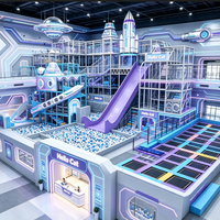 Parc de trampolines populaire pour enfants, équipement de terrain de jeu intérieur commercial, parc d'attractions avec toboggan et piscine à balles
