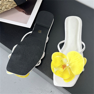 Sandales plates blanches d'été pour femmes, confortables, respirantes, légères, antidérapantes en TPR, motif floral tendance pour jeunes filles - Product Image 5