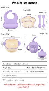 Ensemble d'alimentation pour bébé en silicone 6 pièces, assiette compartimentée bicolore, bol, bavoir, tasse, cuillère, fourchette, vaisselle pour l'autonomie alimentaire des tout-petits - Product Image 2
