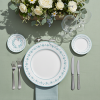 Service de vaisselle en céramique à motif floral turquoise, vaisselle de cuisine, assiettes décoratives, bol, tasse, soucoupe, compatible micro-ondes et lave-vaisselle