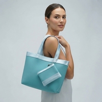 Ensemble sac fourre-tout et pochette zippée 2-en-1 pour femme, en cuir PU bleu clair, imperméable, décontracté, pour voyage et shopping, sac à bandoulière