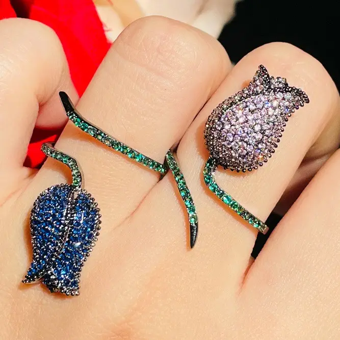 Модное 2023 кольцо Тюльпан Цветок Микро инкрустация циркониевое кольцо изящные модные банкетные ювелирные кольца для женщин