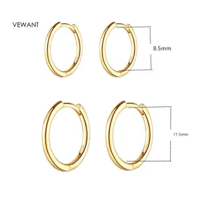 Vewant Fashion Classic 18K Gold Plated 925 Sterling Silver Plain Hoop Earrings Minimalist 8.5MM 11.5MM Hoop Earrings