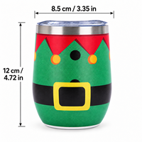 Vente en gros de gobelets à vin miniatures en acier inoxydable 304 à double paroi isolés sous vide, de forme ovale, avec couvercle, personnalisables, 12 oz, pour les fêtes de Noël