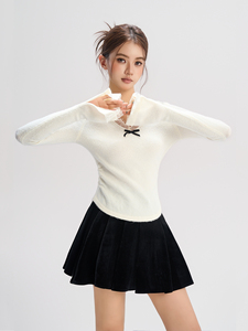 Haut d'automne Diba <span class=keywords><strong>La</strong></span> pour femmes New Style Velvet Bow Knit avec chemisier à col en V bordé de dentelle à volants - Product Image 3