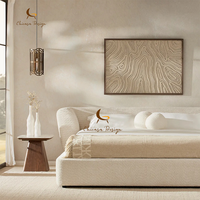 Lit plateforme King Size en velours blanc français avec rangement, ensemble de meubles de chambre à coucher, lit semi-double pour villa