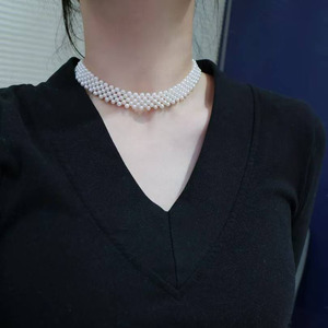 Collar de Perlas Tejidas a Mano de Varias Capas, Cierre de Oro de 14K Importado de EE. UU., Gargantilla de Perlas Naturales de Agua Dulce de 4-4.5mm - Product Image 4