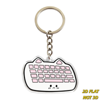Porte-clés en acrylique imprimé UV Chat Mignon Rose Blanc Kawaii, Breloque Tech pour Sacs et Ordinateurs Portables, Accessoire Animal Adorable pour Usage Quotidien