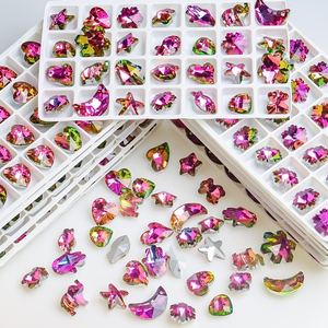 Zhubi Volcano Fuchsia เงาหลายรูปทรงจี้ลูกปัดแก้วคริสตัลผีเสื้อดาวดวงจันทร์เปลือกหัวใจลูกปัดสําหรับเครื่องประดับทํา - Product Image 6