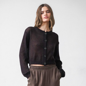 Suéter Casual Midi con Botones Delanteros de Diseño Minimalista para Mujer, Marca Blubelle, Otoño Invierno, Color Sólido, Cárdigan de Punto Fino - Product Image 1