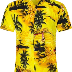 Camisa Hawaiana Slim Fit para Hombre, Estilo Vintage sin Mangas con Botones, Camisa de Playa Masculina con Estampado Floral Tropical para Fiestas de Verano, de Sarga de Secado Rápido - Product Image 1