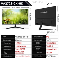 Monitor para Juegos ViewSonic VA2723-2K-HD de 27 Pulgadas, IPS, 75Hz, Full HD, con Interfaz DP - Nuevo Monitor para PC de Escritorio