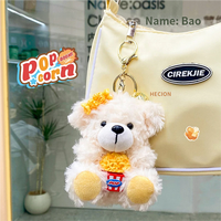 HECION 10CM Adorable Porte-clés Ours en Peluche Popcorn Caramel Délicieux pour Décoration de Sac