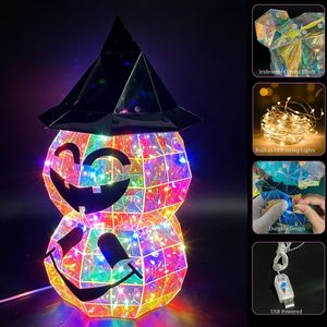 Lampes LED Citrouille d'Halloween Lumineuses et Iridescentes Effet Jack-o'-Lantern Effrayant Prisme Lumineux USB 60 LED pour Table Intérieur - Product Image 5