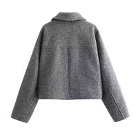 Blouson bomber court respirant en laine tissée pour l'automne et l'hiver, 100% laine, col rabattu