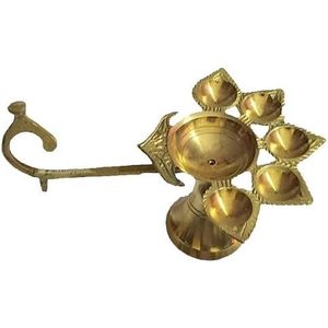 PARIJAT HANDICRAFT Golden Panchmuki Aarti Diya Lampe à huile puja indienne faite à la main pour Diwali Pooja Akhand Diya pour Pooja Purpose - Product Image 1