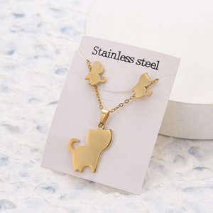 Günstige Mode Frauen Mädchen Edelstahl Schmuck 18 Karat vergoldete Halskette Charms und Ohr stecker Schmuck Set für Geschenk - Product Image 5