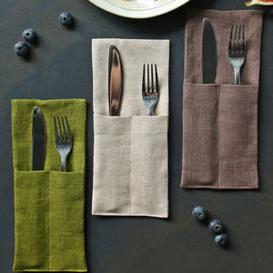 Sac à pique-nique en coton et lin avec porte-fourchette en lin, emballage pour couverts de déjeuner, idéal pour mariage et camping - Product Image 4