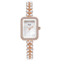 Montre à quartz pour femme GEDI, style chinois, luxe, bracelet en alliage, cadran en verre, bracelet en perles, diamant carré, haute qualité