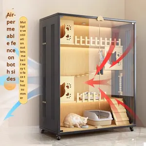 Ekstra büyük entegre kedi Villa kafesi katı ahşap cam kapi tuvalet ile montaj gerektirmez - Product Image 2