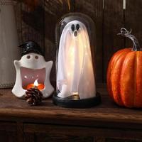 Decoración de Halloween TSINYE, Fantasma Iluminado en Campana de Cristal, Lindo Fantasma con Luz para el Hogar, Cocina, Repisa, Mesa, Decoración de Fiestas