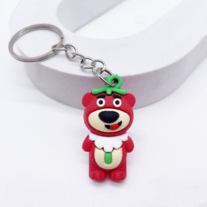 2024热卖促销礼品卡通迷你草莓熊钥匙扣软橡胶可爱熊钥匙扣 - Product Image 6