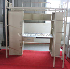 Lit double pour enfant en acier avec rangement et bureau intégrés, idéal pour appartement, dortoir, école et hôtel - Product Image 2