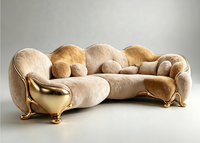 Canapé en velours en forme de nuage, style luxe léger, avec éléments artistiques en fibre de verre, mousse élastique haute densité, pour salon